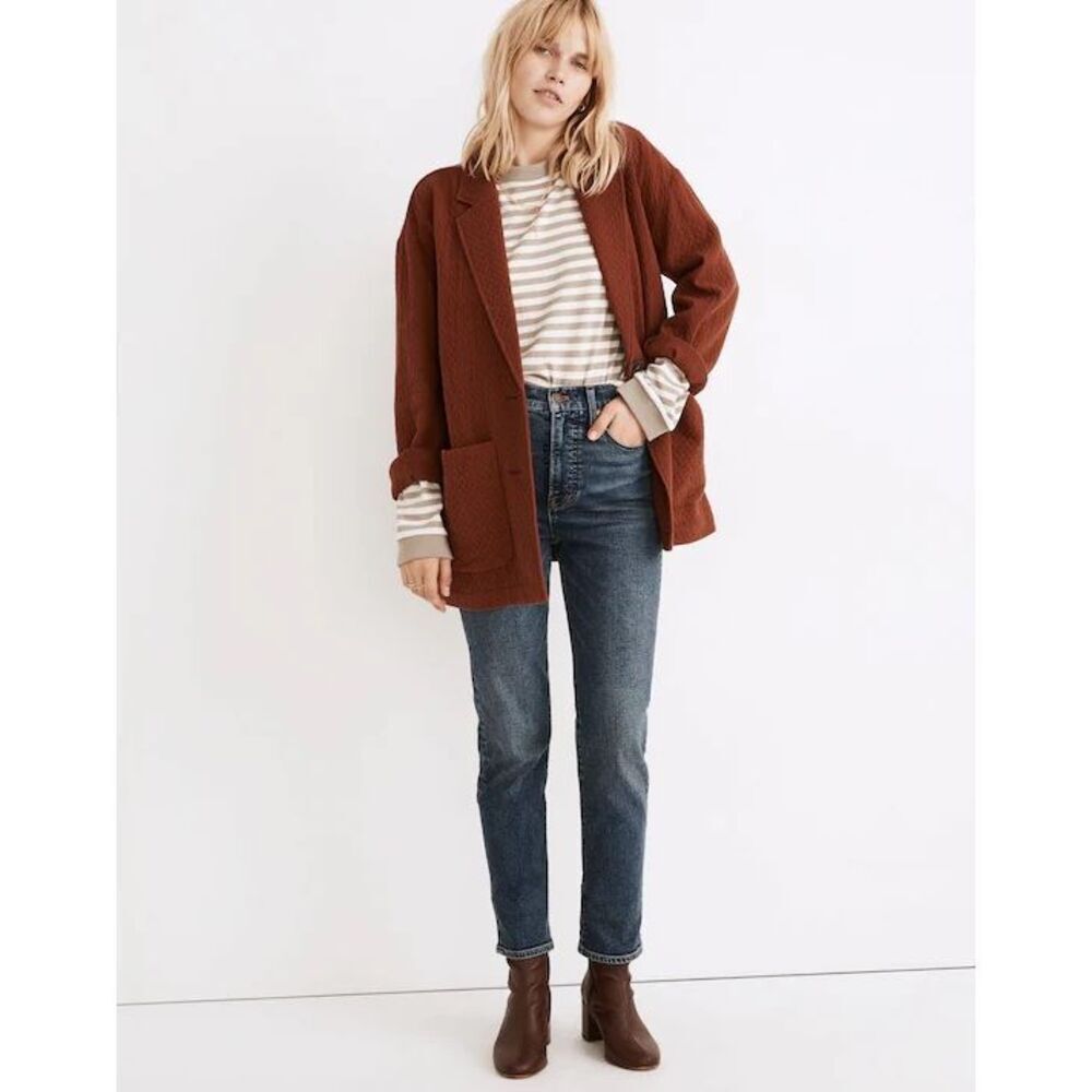 Madewell Diamond Jacquard Shaw Blazer in Stained Mahogany Size Large